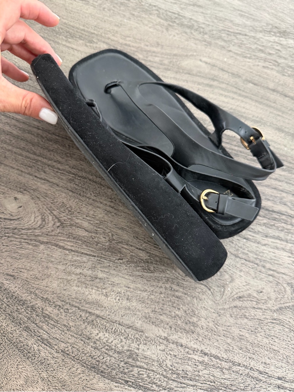 Zara Black Platform Thong Sandals with Ankle Strap - Picture 9 of 11